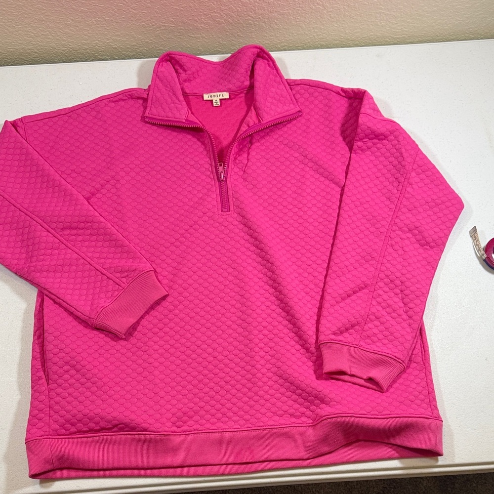 JODIFL Hot Pink Quilted Half-Zip Pullover